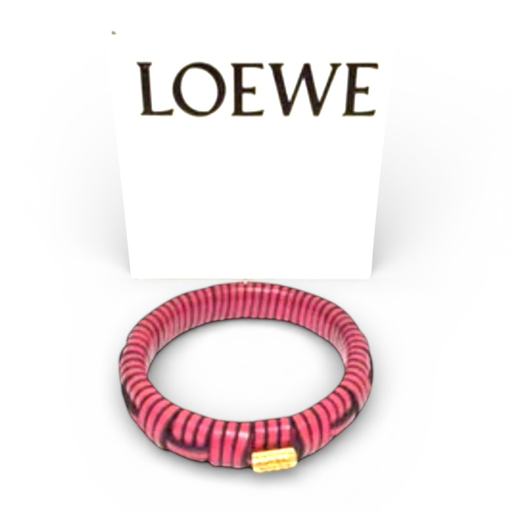 NEW AUTH LOEWE PAULA'S IBIZA INTERLOCK WOVEN LEATHER & GOLD ACCENT BANGLE